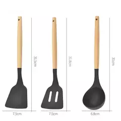 Conjunto De Panelas De Silicone Antiaderente, Utensílios De Cozinha, Espátula, Pá, Batedores De Ovo, Cabo De Madeira, Ferramenta De Cozinha, Utensílios De Cozinha, 12Pcs - loja online
