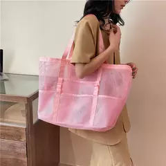 Bolsa de praia de malha portátil para mulheres, maquiagem, bolsa de lavagem, organizador de banho, Shopper Totes, verão - loja online