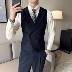 Blazers colete de peito duplo masculino, terno casual slim fit masculino, colete de ajuste de alta qualidade, roupas de marca primavera, 2023 €