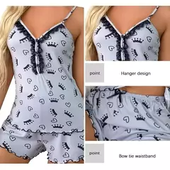 Terno de pijama feminino sem mangas, pijamas femininos, conjunto de pijamas femininos, tops e shorts profundos com decote em v, sexy, verão, 2 peças