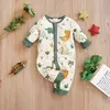 Macacão de algodão dinossauro dos desenhos animados para bebê recém-nascido, roupas de manga comprida, confortáveis e macias, meninos e meninas, 0-18, primavera e outono