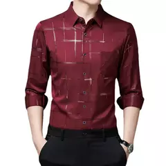 MaleArgyle-Camisas masculinas de vestido, alta qualidade, manga comprida, slim, camisa casual, gola virada para baixo, listras, single-breasted, novo