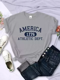 América 1776 Athletic Dept Letter T-Shirt Feminino Esporte Casual Top Colheita Cool Hip Hop T Shirt Macio Respirável T Shirt Mulheres - Wolf Magazine