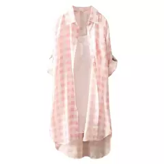 Camisa solta de comprimento médio feminina, tops de manga comprida, blusa casual, casaco feminino, moda verão