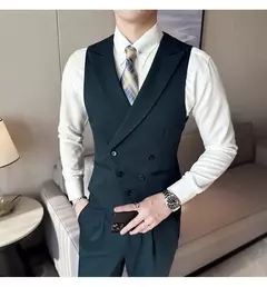 Imagem do Blazers colete de peito duplo masculino, terno casual slim fit masculino, colete de ajuste de alta qualidade, roupas de marca primavera, 2023 €
