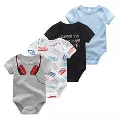 Macacão de algodão estampado para recém-nascidos, macacão manga curta, roupas de bebê menino e menina, 0-12m, 4 peças, verão - Wolf Magazine
