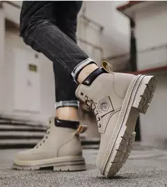 Imagem do Bota de tornozelo com renda masculina, sapato de motocicleta, cano alto, verde, bota masculina de caminhada, moda inverno, novo, quente