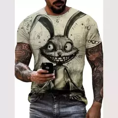 Camiseta 3D estampada animal masculina, estampa de gato e cachorro, manga curta, tops grandes, roupas de verão, nova moda