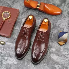 Toe apontado artesanal masculino Oxfords, Sapatos de escritório, Festa de casamento, Homem esculpido Brogue, Sapatos masculinos formais retro - loja online
