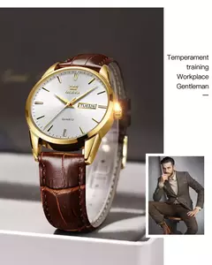 Imagem do Olevs relógios de quartzo dos homens marca luxo casual moda relógio masculino para presentes couro respirável à prova dwaterproof água relógio de pulso luminoso