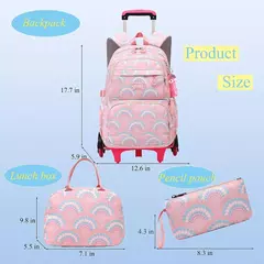 Imagem do Rolling School Bags for Girls, Mochila impermeável para crianças com rodas, Trolley Luggage Back Pack, Ensino médio