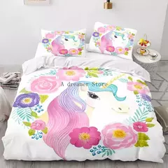 Conjunto de cama unicórnio para crianças, capa de edredão infantil Rainbow Horse, fronha de berço, Lovely Bed Linens na internet