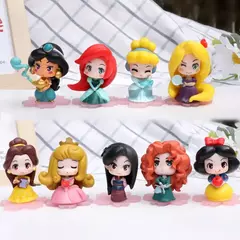 9 Pçs/set Q Versão Princesa Mini Figura 5-6cm Ariel Alice Branca de Neve Belle Jasmine Personagem de Desenho Animado Ornamentos Decoração
