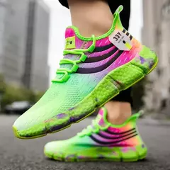 Imagem do Tênis de corrida respirável para homens e mulheres, tênis antiderrapante para casal, calçados casuais para caminhada, calçados coloridos, flexíveis, na moda, 2024