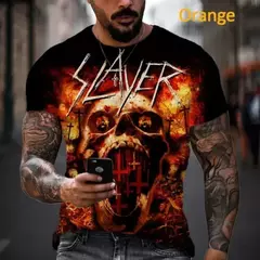 Rock de heavy metal masculino Slayer camiseta de hip hop impressa em 3D, roupas casuais, gola redonda, estilo legal, cosplay de manga curta - loja online