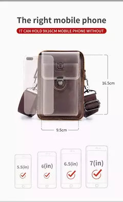 Imagem do BULLCAPTAIN-Pacotes de Cintura de Couro Genuíno para Homens, Cinto Casual, Bolsa de Telefone Móvel 100% Couro Pequena Bolsa de Ombro