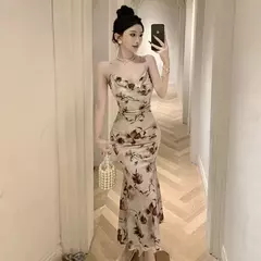 Vestido feminino justo de cauda de peixe, vestido elegante na moda, colarinho francês, leste europeu e sudeste asiático, atacado, 2024