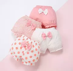 Menina bebê shorts 100% algodão crianças infantil moda listra arco calcinha para 6-24 meses crianças de alta qualidade falbala cuecas presente na internet
