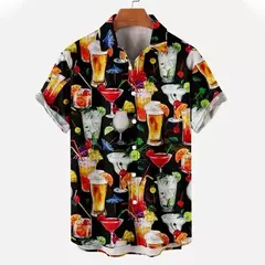 Camisa Retro de Cerveja Masculina Estampada 3D, Padrão para Beber Natal, Engraçado Street Top, Casual Manga Curta, Blusa de Botão, Roupas na internet