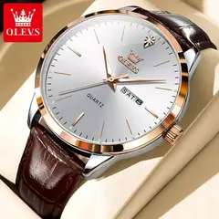 Imagem do OLEVS-Relógio Quartz Masculino, Relógio de Pulso em Couro, Big Dial, Calendário Duplo, Impermeável, Luminoso, Top Brand, Moda, 2935, 43mm