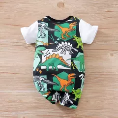 Fato de dinossauro bonito do recém-nascido, roupa de bebê, estampa completa, macio, meninos e meninas, manga curta, alça falsa, verão, 0-18 - loja online