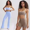 Terno de Yoga Patchwork de duas peças para mulheres, cintura alta Flare Leggings, roupas de treino Fitness Sportswear agasalho