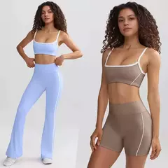 Terno de Yoga Patchwork de duas peças para mulheres, cintura alta Flare Leggings, roupas de treino Fitness Sportswear agasalho
