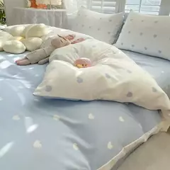 Blue Hearts Love Bedding Set para meninas e meninos, folha plana de tamanho duplo, capa de edredão e fronha, roupa de cama macia, têxteis domésticos, meninos - comprar online