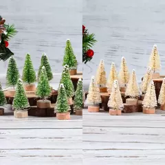 Mini árvore de natal de madeira artificial, azul, verde, branco, torre de ouro, pinho, pequena sisal, árvore de natal, decoração de mesa na internet