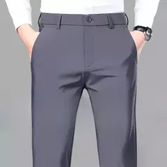 Imagem do Calças de roupa elástica de resfriamento masculina, calças estrias de escritório, seda gelada, calça masculina de verão, calças de alfaiataria elegante, clássica, 2024