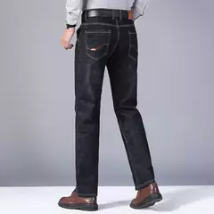 Calça jeans solta reta com elásticos, justa, elástica, calça casual, jeans, azul, preta, streetwear comercial para homens na internet