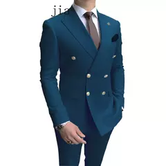 Fato de negócio trespassado masculino, casaco monocromático masculino, blazers de casamento finos, jaqueta, calças, nova moda, 2 peças, 2024 na internet