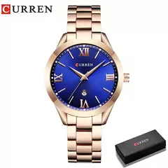 Curren-relógio das mulheres, estilo retro, impermeável, aço, quartzo, presente de Natal, 9007 - comprar online