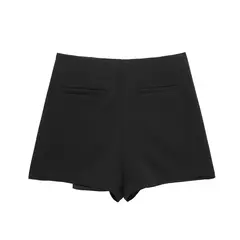 Imagem do TRAF-minissaia feminina de cintura alta, saia assimétrica preta, bermuda casual, shorts de verão, 2021