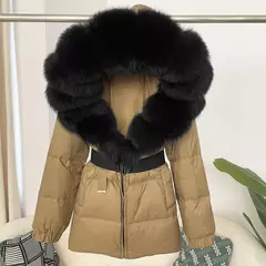 Oftbuy 2024 jaqueta de inverno feminina gola de pele de raposa natural real com capuz grosso quente 90% pato branco para baixo casaco feminino streetwear casual na internet