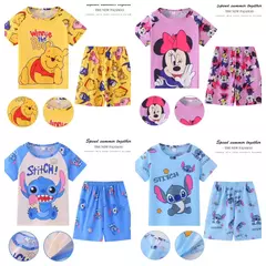 Fato dos desenhos animados Winnie Bear Stitch para crianças, pijamas de manga curta infantis, conjuntos de roupas de verão para meninos e meninas, Mikey Kid, novos