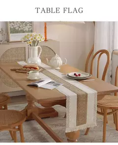 Algodão e linho Splicing Table Flag para casa, toalha de mesa tecida Tassel, Material Natural, Decoração Pastoral, 2 cores - comprar online