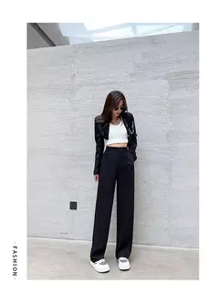 Calça feminina de cintura alta até o chão, branca, solta, perna larga, feminina de escritório, reta, roupas longas, senhoras, outono, inverno - loja online