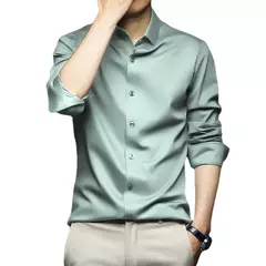 Camisa de seda gelo manga longa masculina, slim fit, suave, anti-rugas, sem engomar, cor sólida, camisas de luxo, 6XL na internet