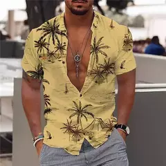 Camisa Havaiana Masculina com Estampa 3D de Coqueiro, Camisa Praia Confortável, Top Manga Curta, Moda Casual, S-6XL - comprar online