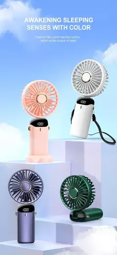 Usb handheld mini ventilador dobrável portátil pescoço pendurado ventiladores 5 velocidade usb recarregável ventilador com suporte do telefone e tela de exibição na internet