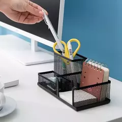 Suporte De Caneta De Metal Criativo, Organizador De Papelaria De Mesa, Suporte De Lápis, Rack De Armazenamento De Arquivo, Caixa De 3 Grelha, Acessórios De Escritório - loja online