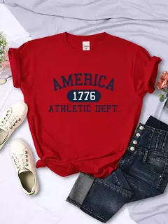 Imagem do América 1776 Athletic Dept Letter T-Shirt Feminino Esporte Casual Top Colheita Cool Hip Hop T Shirt Macio Respirável T Shirt Mulheres