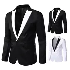Imagem do Blazer de manga comprida masculino, jaqueta formal, botão único, cor de contraste, casacos masculinos