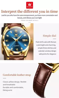 OLEVS-Relógio quartzo com pulseira de couro clássico para mulheres, relógio diamante elegante para senhoras, encontro impermeável, moda na internet
