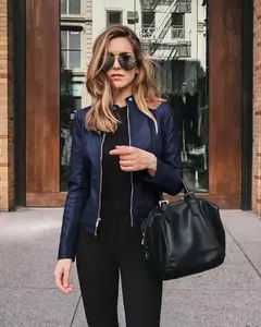 Jaqueta de couro PU feminina com zíper, casaco manga comprida, jaquetas de motociclista, slim fit, monocromática, streetwear casual, moda feminina, outono, Y2K - comprar online