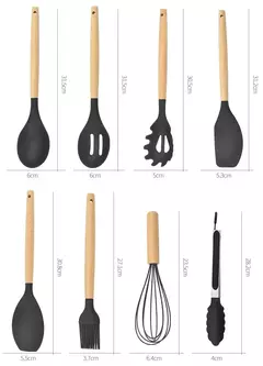 Conjunto De Panelas De Silicone Antiaderente, Utensílios De Cozinha, Espátula, Pá, Batedores De Ovo, Cabo De Madeira, Ferramenta De Cozinha, Utensílios De Cozinha, 12Pcs na internet
