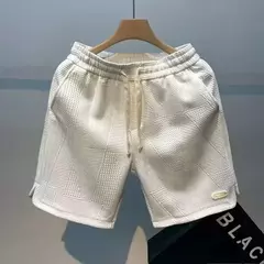 Shorts masculinos de corrida casuais, calças curtas esportivas para jogging, padrão ondulado, cordão monocromático, shorts esportivos de ginástica soltos secos, verão - comprar online