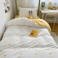 Imagem do Estudante Dormitório 3-Piece Amor Impresso Quilt Cover Set, Folha de cama do agregado familiar, Pele-Friendly, macio, adequado para dormir Nake