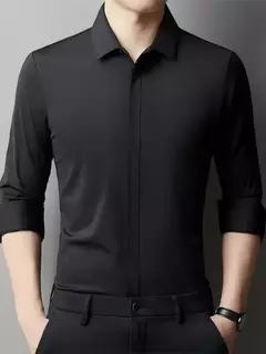 Camisa de spandex fina de manga comprida masculina, manga curta, elástica alta